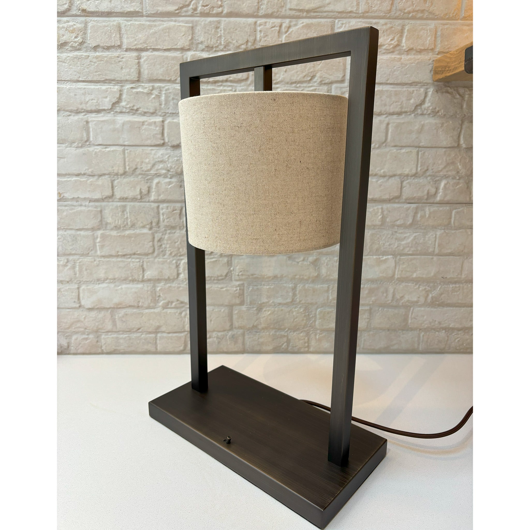 Square Frame Table Lamp in Matt Bronze